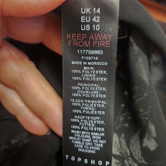 Topshop Dress Women’s Size 10 Black Floral Long Sleeve Mini Lined Sheer Boho EUC - Picture 16 of 16